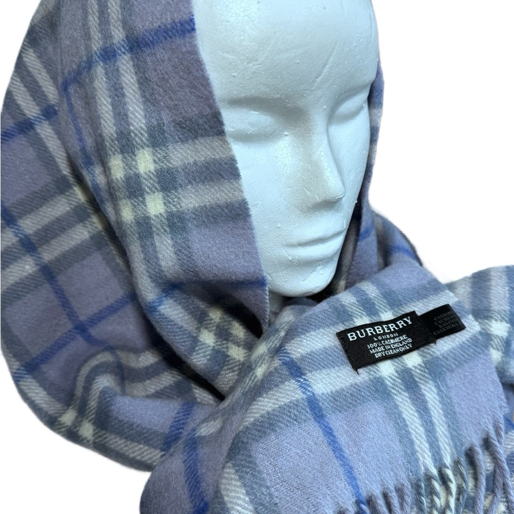 Burberry Lavender and Gray Plaid  Cashmere Scarf - Picture 5 of 9